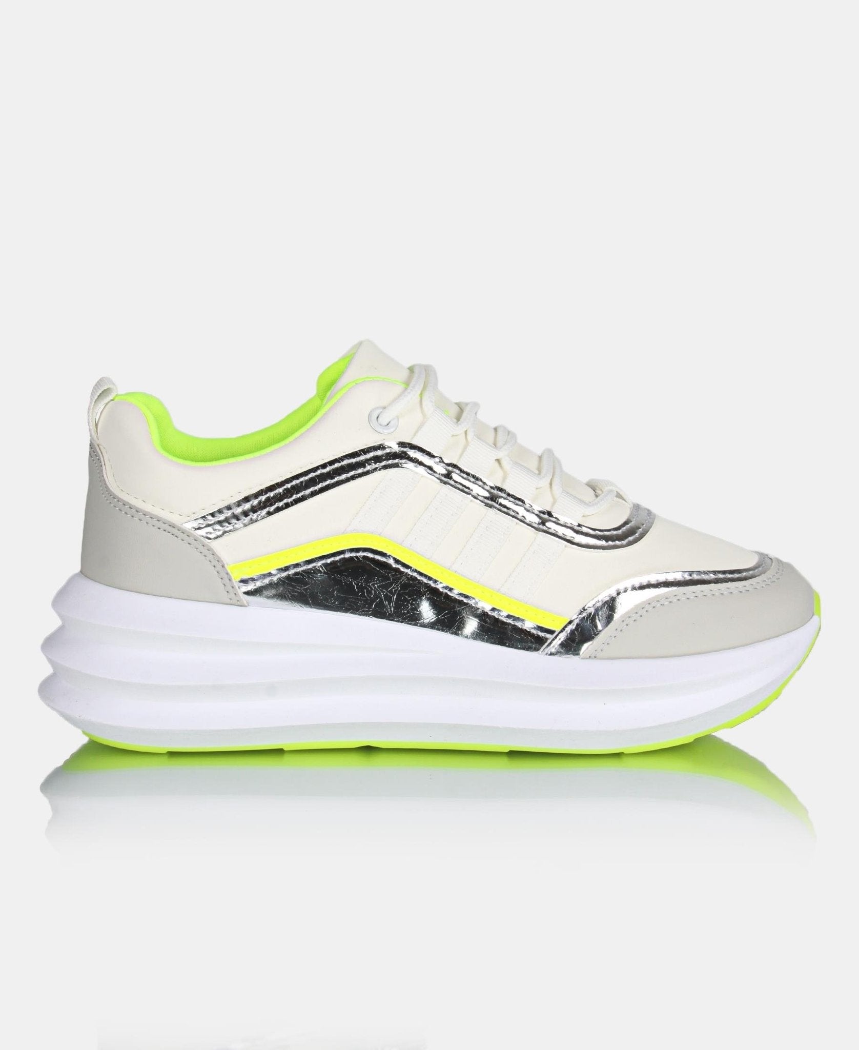 LADIES' CASUAL SNEAKERS - WHITE-YELLOW
