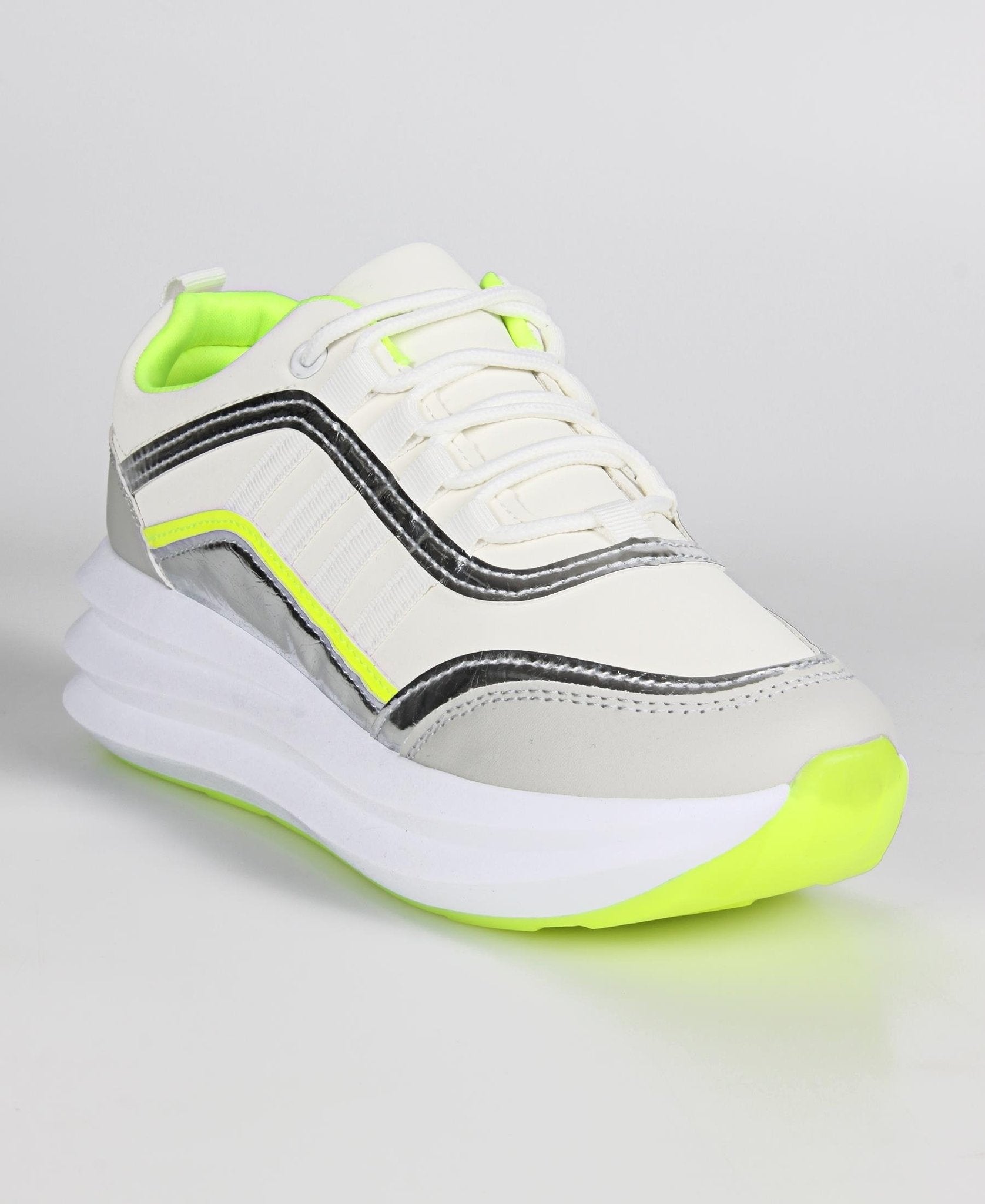 LADIES' CASUAL SNEAKERS - WHITE-YELLOW